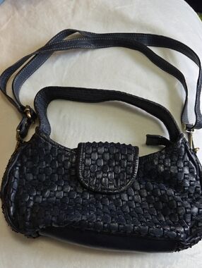 Women's Navy Woven Leather Crossbody Bag - Unbranded